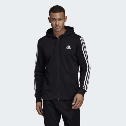 adidas Men's MUST HAVES 3-STRIPES FRENCH TERRY HOODIE Black DT9896 Size Extra Large