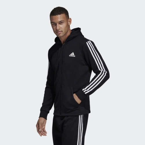 adidas Men's MUST HAVES 3-STRIPES FRENCH TERRY HOODIE Black DT9896 Size Extra Large
