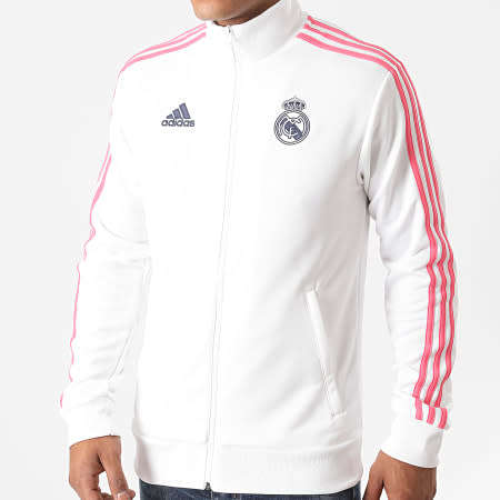 adidas Men's Real Madrid Full Zip 3 Stripe 2020/21 Track Top White GH9996 Size Large