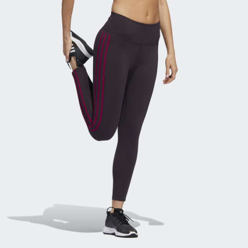 adidas Women's BELIEVE THIS 2.0 3-STRIPES 7/8 TIGHTS Noble Purple/ Power Berry GC7786 Size Large