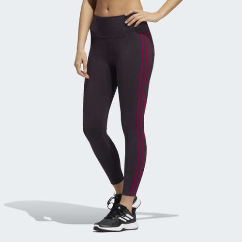 adidas Women's BELIEVE THIS 2.0 3-STRIPES 7/8 TIGHTS Noble Purple/ Power Berry GC7786 Size Large