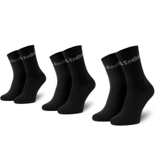 Reebok Unisex Active Crew Socks Three Pairs Black DU2971 Size UK 8.5- 11