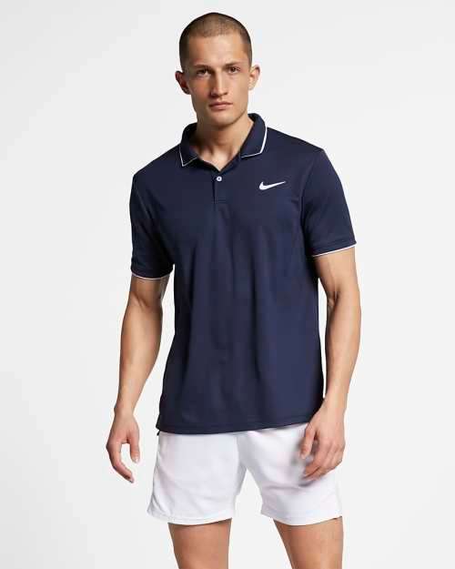 NIKE Men's Court Dri FIT Polo Short Sleeves Tee Navy Blue (STD FIT) 939137 452 Size XL