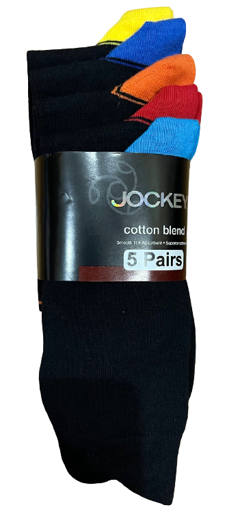 Jockey Formal Cotton Blend 5 Pairs Socks Black Fits Size UK 7-10
