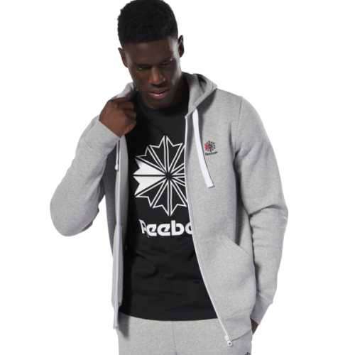 Reebok Men's Classic Full Zip Fleece Hoodie Grey DT8129 Size Medium