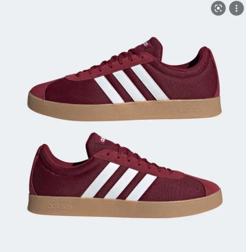 adidas Men's VL COURT 2.0 Burgundy / Cloud White / Core Black EG3983 Size UK 10 (SA 10)
