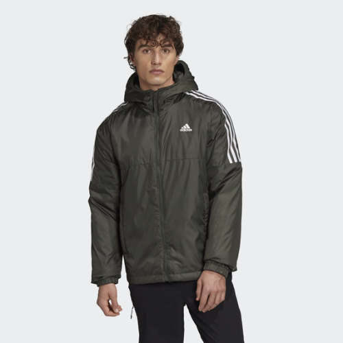 adidas Men's ESSENTIALS INSULATED HOODED JACKET Legend Earth GH4602 Size Medium