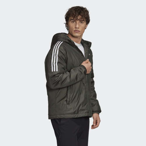 adidas Men's ESSENTIALS INSULATED HOODED JACKET Legend Earth GH4602 Size Medium
