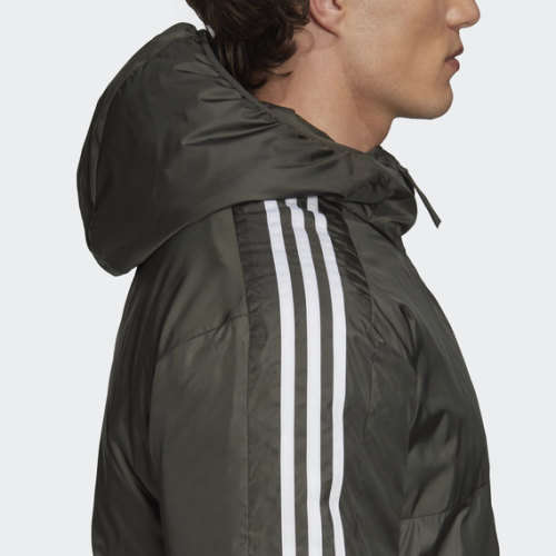 adidas Men's ESSENTIALS INSULATED HOODED JACKET Legend Earth GH4602 Size Medium