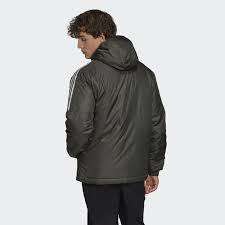 adidas Men's ESSENTIALS INSULATED HOODED JACKET Legend Earth GH4602 Size Medium