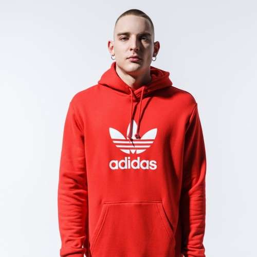 adidas Men`s TREFOIL HOODIE Lush Red FM3783 Size Large