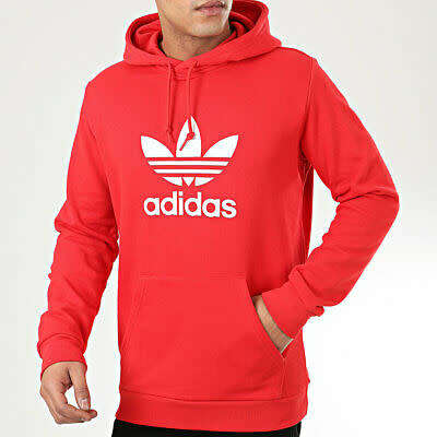 adidas Men`s TREFOIL HOODIE Lush Red FM3783 Size Large