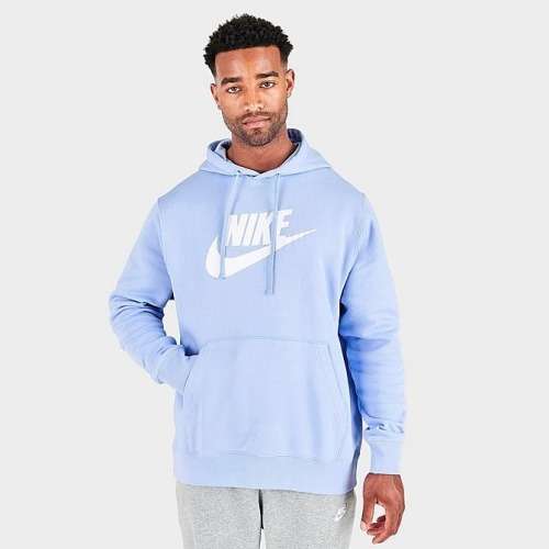 Nike Men`s Sportswear Club Fleece Graphic Pullover Hoodie Light Marine/ White BV2973 548 Size Medium