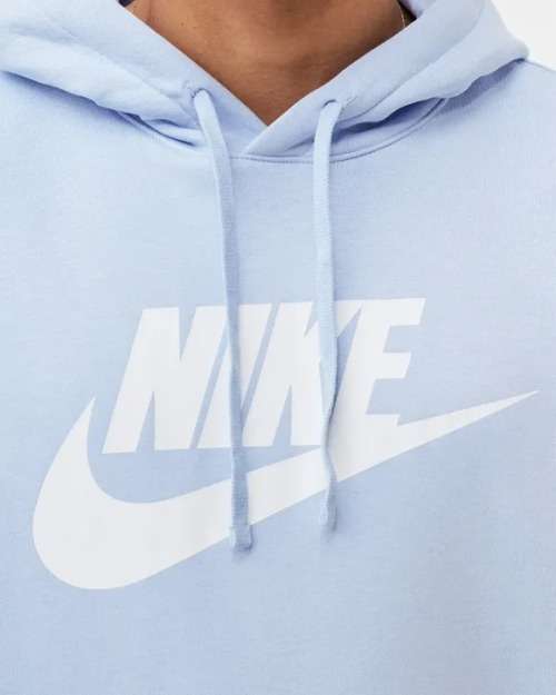 Nike Men`s Sportswear Club Fleece Graphic Pullover Hoodie Light Marine/ White BV2973 548 Size Medium