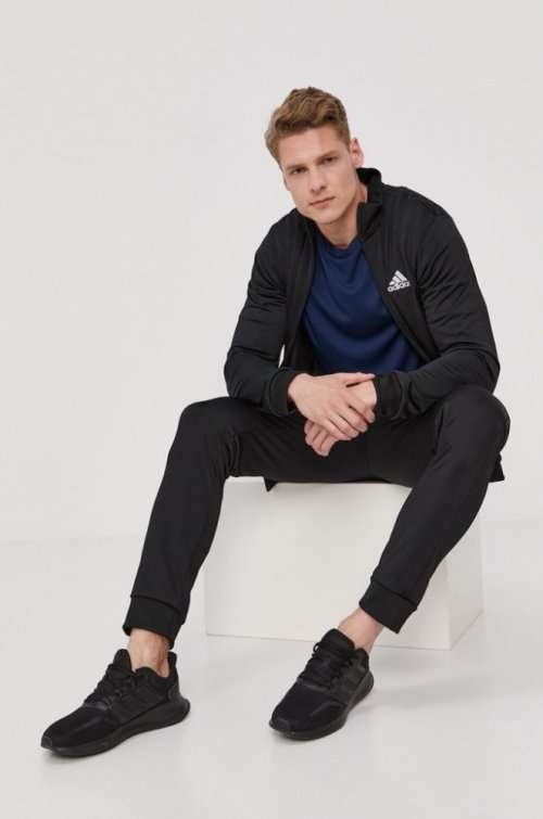 adidas Men`s PRIMEGREEN ESSENTIALS SMALL LOGO 2 PC TRACK SUIT Black/White GK9656 Size XL