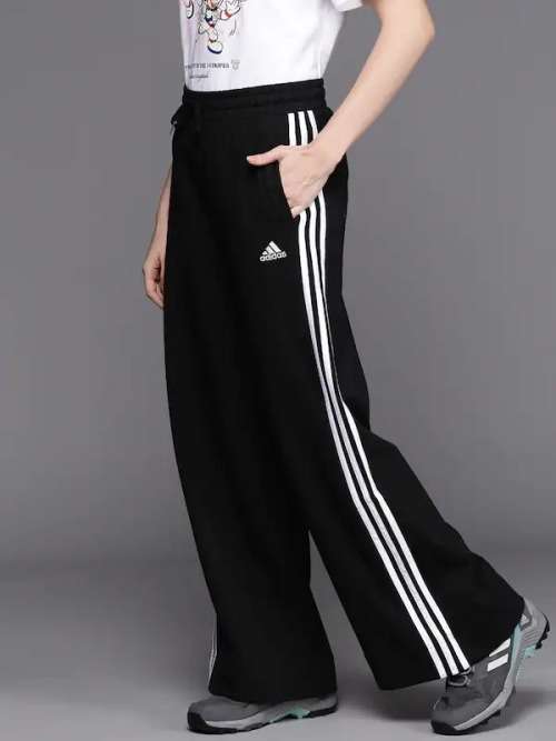 adidas Women`s ADIDAS 3-STRIPES WIDE LEG BLACK PANTS GA2054 Size XL