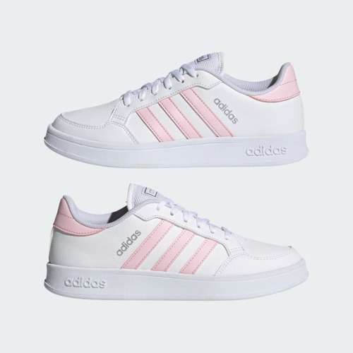 adidas Women`s BREAKNET Cloud White / Clear Pink / Silver Metallic FZ2466 Size UK 5 (SA 5)