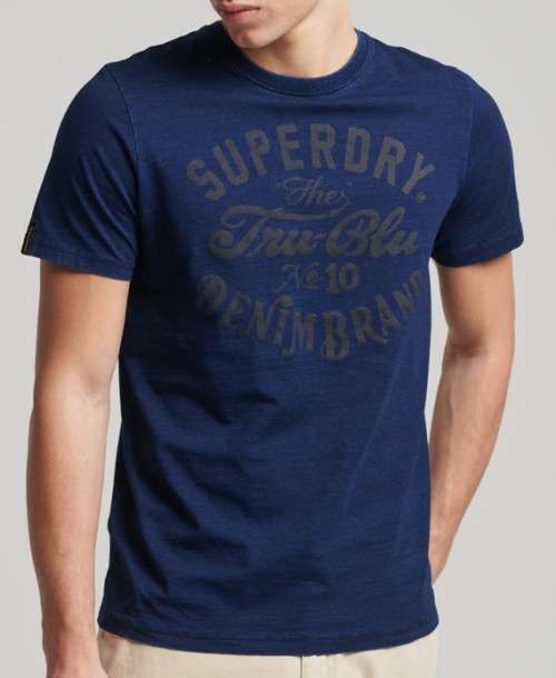 Superdry Men`s Script Style Workwear Tee (Slim Fit) Indigo Rinse Wash Size XL