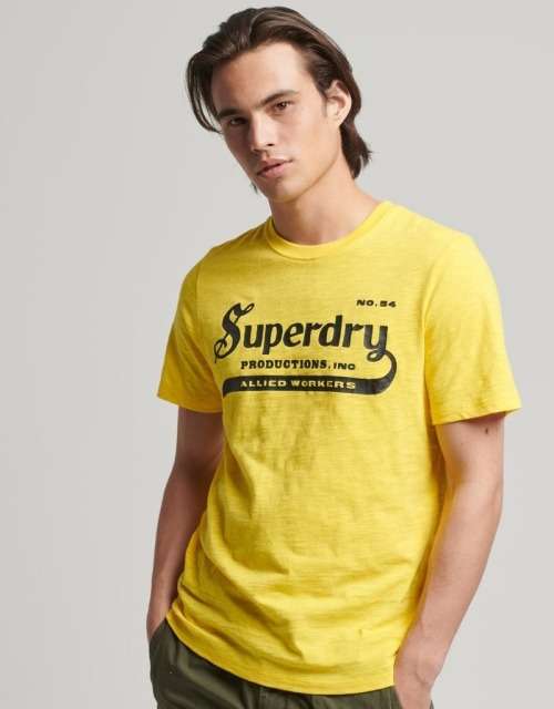 Superdry Men`s Vintage Merch Store Tee M1011329A Marine Yellow Size Large