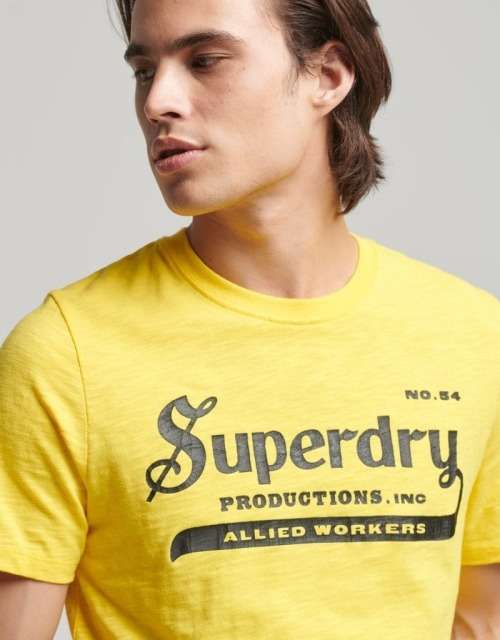 Superdry Men`s Vintage Merch Store Tee M1011329A Marine Yellow Size Large