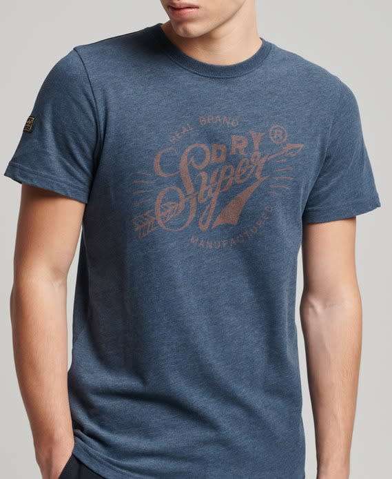 Superdry Men`s Script Style Mountain Tee Navy Marl M1011149A Size Large