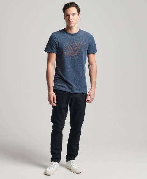 Superdry Men`s Script Style Mountain Tee Navy Marl M1011149A Size Large