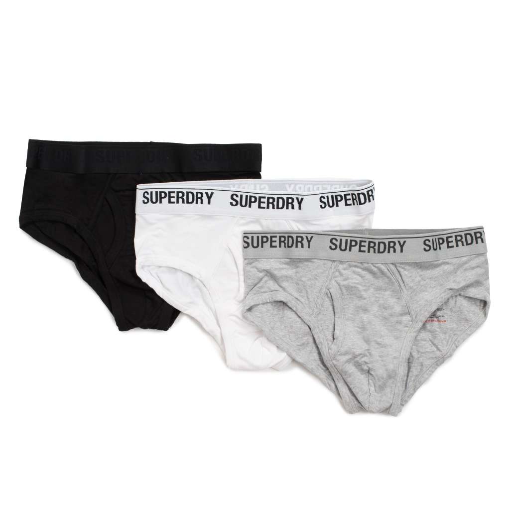Superdry Men`s Classic Triple Pack Organic Cotton Briefs White/Black/Grey M3110344A Size Medium