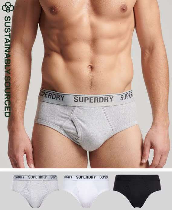 Superdry Men`s Classic Triple Pack Organic Cotton Briefs White/Black/Grey M3110344A Size Medium