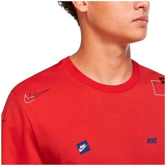 Nike Men`s Logo Swoosh Sportswear Short Sleeve Tee 100% Cotton Red DN5246 657 Size Medium