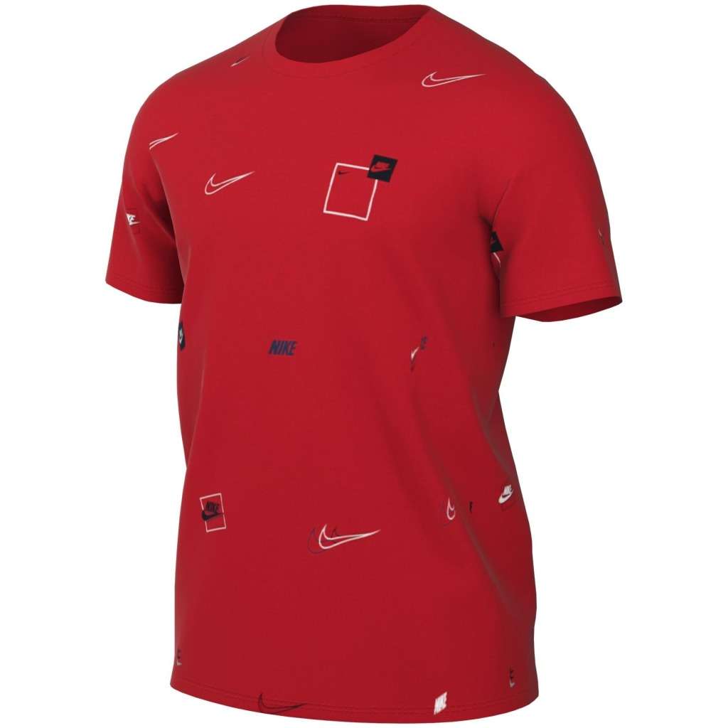 Nike Men`s Logo Swoosh Sportswear Short Sleeve Tee 100% Cotton Red DN5246 657 Size Medium