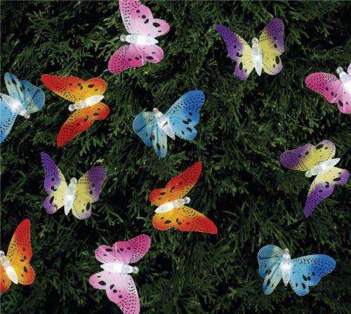 10 Solar Powered LED Fibre Optic Multicoloured Outdoor Garden Butterfly Lights