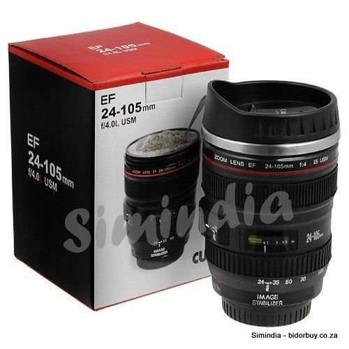 Camera Lens Cup 24-105 Coffee Tea Travel Mug Stainless Steel Thermos & Lens Lid