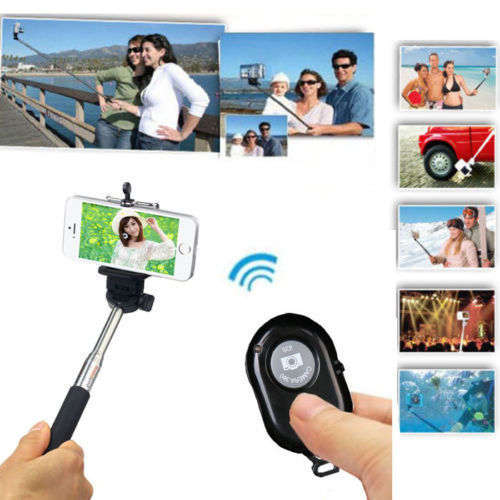 Bluetooth Selfie Remote Shutter + Extendable Handheld Monopod For iPhone Android