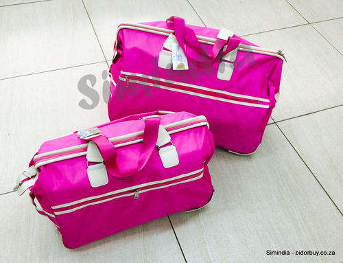 Set of 2 High Quality Duffle Luggage Bags with Roller Wheels - PINK Colour