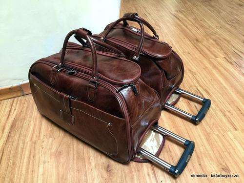 Set of 2 High Quality Duffle Luggage Bags with Roller Wheels - BROWN