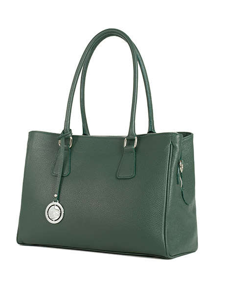 J&C JACKY & CELINE Designer Shopping Bag Green Colour, Genuine Leather - Made in Italy