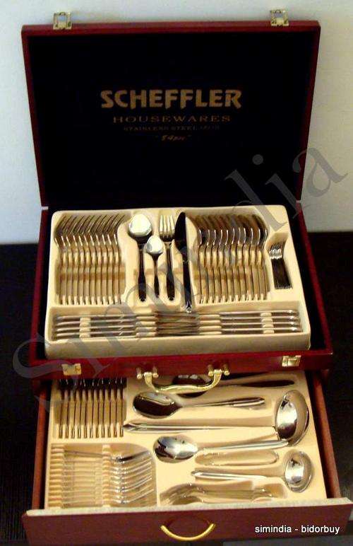 Scheffler  84pcs cutlery set heavy stainless steel 18/10,wooden canteen with drawer