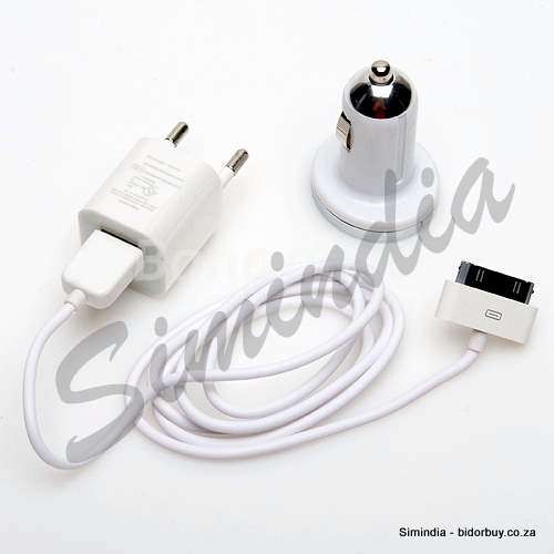 Iphone 4G Wall & Car Charger with USB Sync Cable