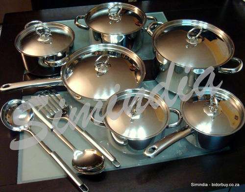 15 PIECES STAINLESS STEEL, HEAVY BOTTOM COOKWARE SET WITH STAINLESS LID.