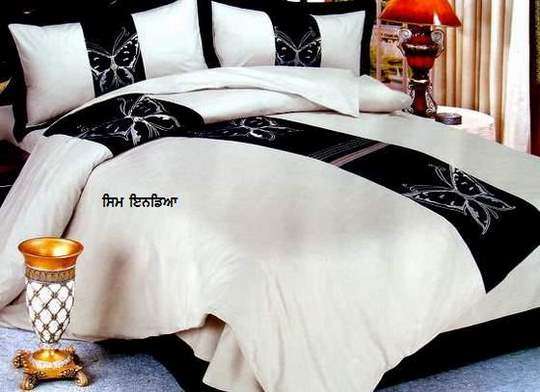 EMBROIDRED COTTON 6 PEICE QUEEN SIZE AND DUVET COVER SET  black and white