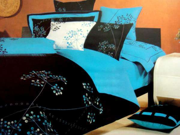 Elegant  double bed  imported   Embroidered  cotton Duvet Set (6 Piece  blue and black )