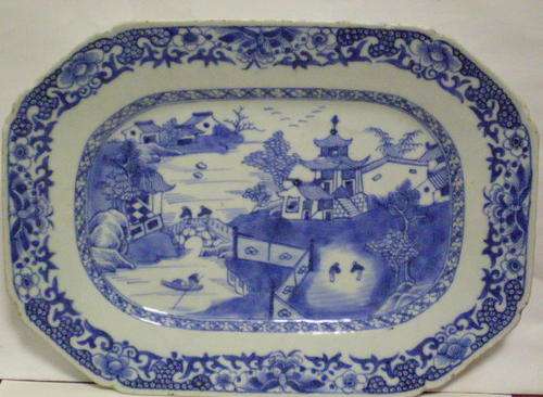 ANTIQUE BLUE & WHITE CHINESE PLATTER - QIANLONG - 1736 -1795