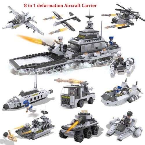 New COGO 8in1 Building Block Military Army Aircraft ship tanks submarines 747pcs