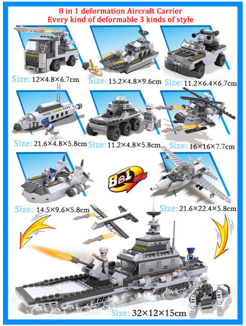 New COGO 8in1 Building Block Military Army Aircraft ship tanks submarines 747pcs