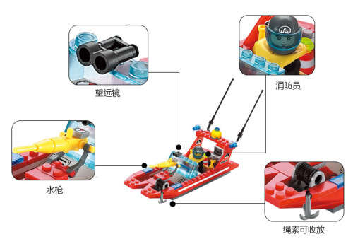 Fire Rescue Fire Boat Crane Truck Fireman Assemble Model Building Blocks Minifigures Kids