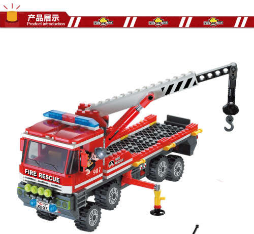 Fire Rescue Fire Boat Crane Truck Fireman Assemble Model Building Blocks Minifigures Kids