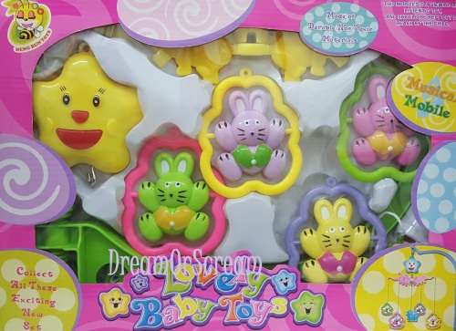 Baby Hanging musical toy set (random designs) with cot fastener