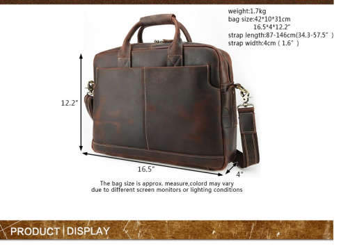 **BARGAIN + LOCAL** Genuine Leather Briefcase Crazy Horse Leather 15.6 " Laptop Briefcase For men