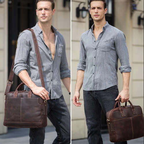 **BARGAIN + LOCAL** Genuine Leather Briefcase Crazy Horse Leather 15.6 " Laptop Briefcase For men