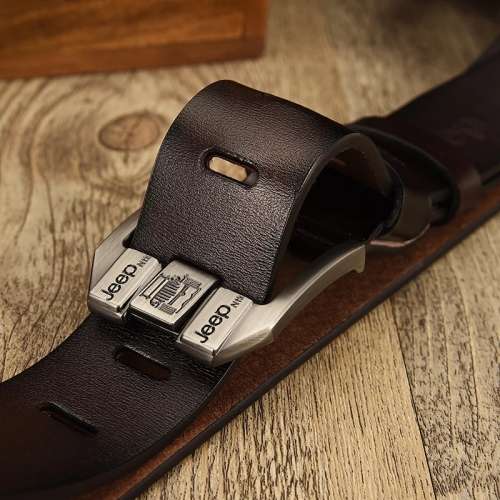 JEEP Genuine Leather For Men High Quality BROWN Buckle Jeans Belt 125CM